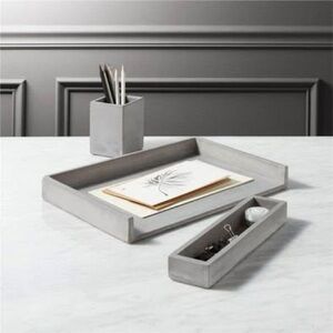 CB2 Gray Desk Organizer Set 2 PC Letter Tray and Pen Holder